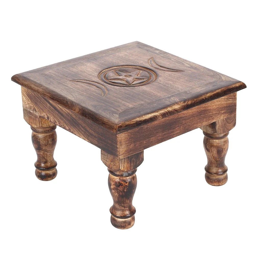 Triple Moon Altar Ritual Table 30cm x 30cm - Mango Wood
