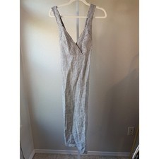 Reformation Black White Stripe Linen Maxi Dress Deep V Neck Sleeveless Size 6