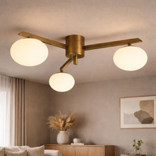 Modern Brass 3 Globe Ceiling Light, Mid Century Flush Mount Chandelier