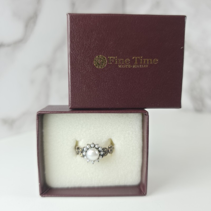 Vintage Sterling Silver Freshwater Pearl & Marcasite Ring Size 7 Art Deco