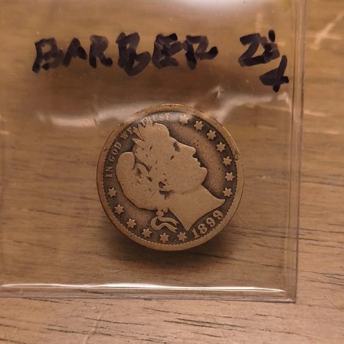 1899 Barber Quarter 25C Silver Circulated Coin 0.9 Fineness Uncertified