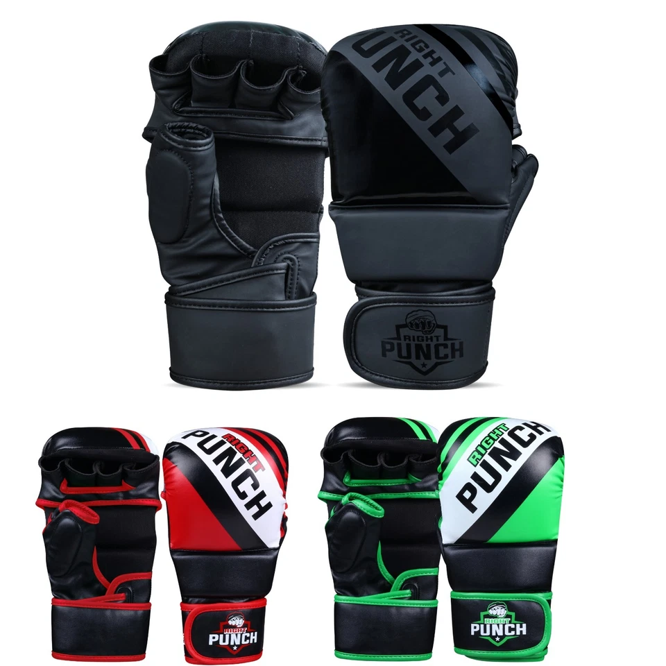 RIGHT PUNCH Hybrid MMA Gloves – Open Palm Sparring Grappling Mitts for Martial Arts Men
