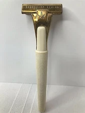 VTG Eversharp Schick Edge Injector Razor Gold Tone White Handle Patent Pending