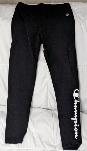 Girls Champion Leggings Size Large Black W/White Script  - Picture 1 of 8