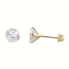 Genuine Natural Round Diamond Stud Screw Back Earrings - 10k Yellow Gold - 1.8mm