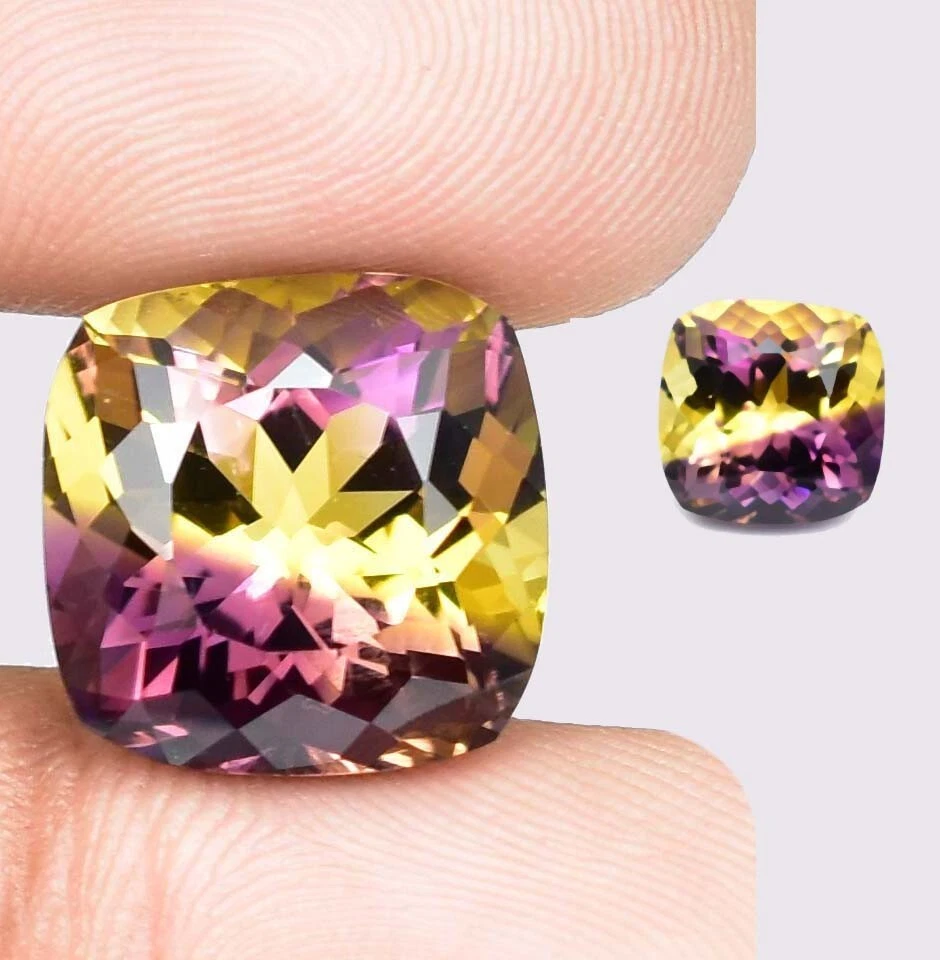 1 Pair 8 x 8 MM Natural Bi-Color Bolivia Ametrine Untreated Gemstone Certified - Image 3 of 3