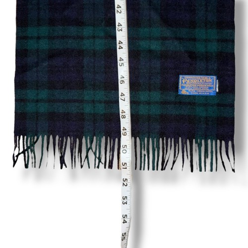 Vintage Pendleton Navy Blue Green Plaid 100% virgin Wool Scarf USA - Picture 8 of 10