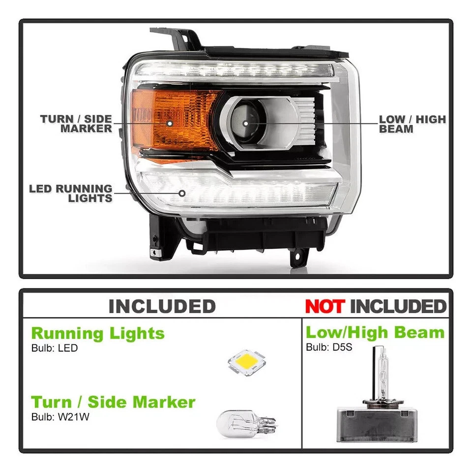 Headlight for 2016-2019 GMC Sierra 2500HD HID w/ LED DRL Projector - Passenger Foto 2 de 4