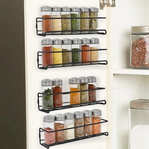 4x Gewürzregal Gewürzhalter Küchenregal Ohne Bohren Hängend Wand Schwarz Metall - Bild 5 von 24
