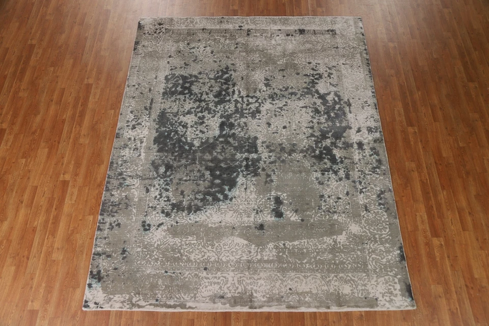 Abstract Transitional Distressed Gabbeh Area Rug 8x9 Hand-knotte Oriental Carpet - Image 2 of 4