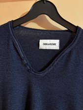 Pull Zadig & Voltaire Col V Avec Patch Cuir - Laine Et Cachemire, Taille S Noir