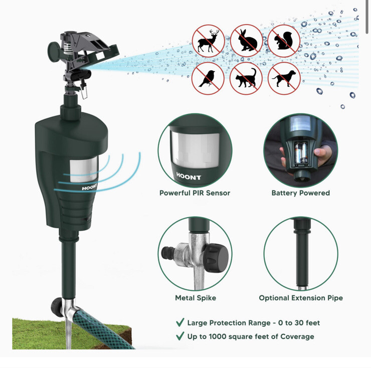 Hoont Motion Activated Sprinkler Deer, Cat, Dog, and Rabbit Repellent