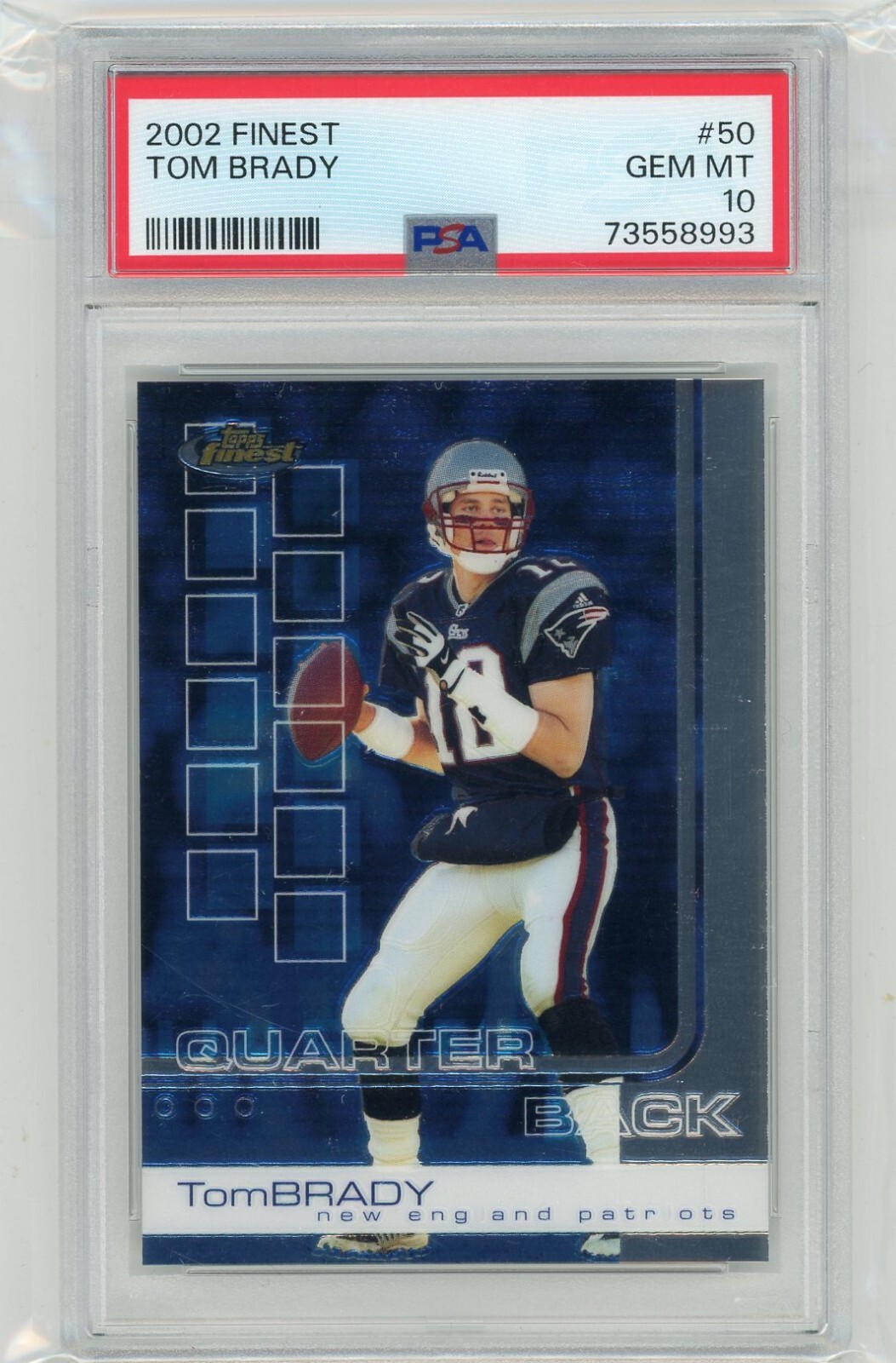 2002 Topps Finest Football #50 Tom Brady PSA 10