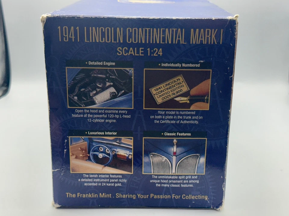 Franklin Mint 1941 Lincoln Continental Mark I, Blue, 1:24, Excellent, Boxed - Image 3 of 4