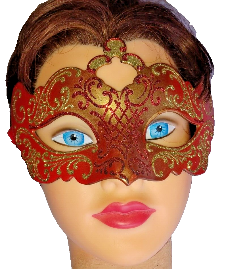 Hand made in Venice Italy Masquerade Mask Red / Gold Glitter