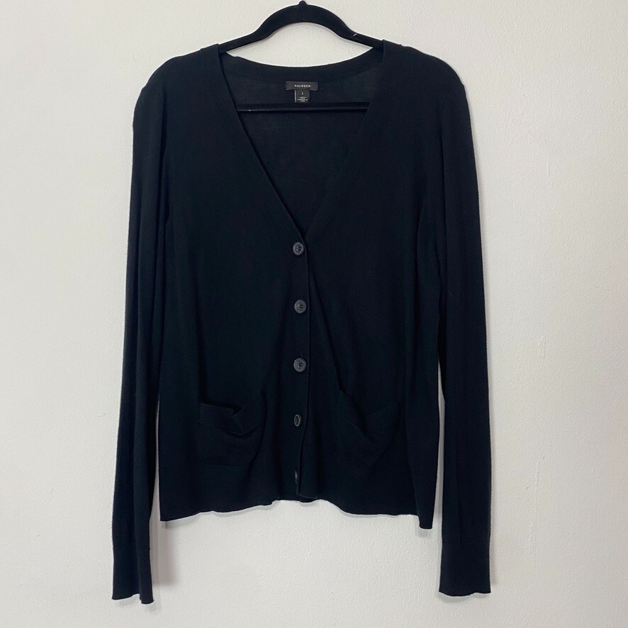 HALOGEN Women's Buttoned Cardigan Solid Black Lon… - image 2
