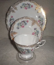 Vintage Royal Standard China Floral Pattern Gold Trim Cup & Saucer Trio England 