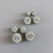 925 Sterling Silver White Sparkling Shamballa Double Sided Ball Stud Earrings