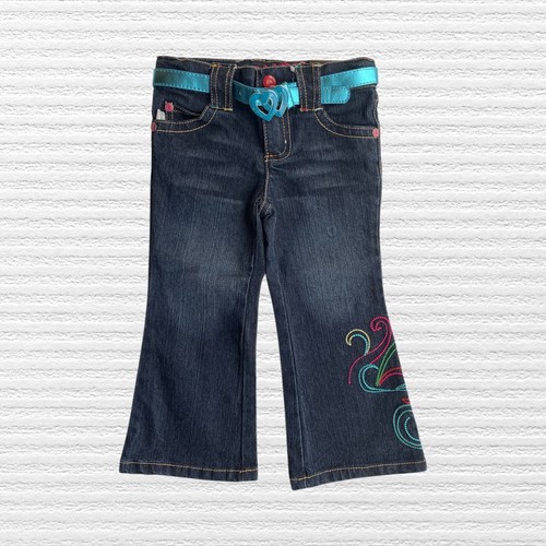 New Bongo Toddler Girls Retro Jeans Blue Denim Embroidered Belted Size 2T