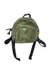 Kate Spade Olive Green Nylon Black Leather Trim Zipper Closure Backpack READ