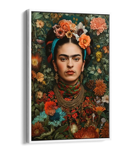 FLORAL PORTRAIT OF FRIDA KAHLO -FLOAT EFFECT FRAMED CANVAS WALL ART PRINT - Picture 12 of 12