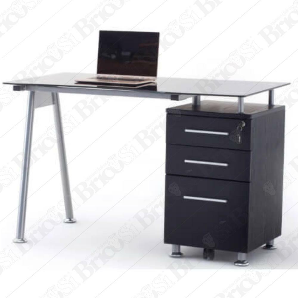 Scrivania porta Computer PC piano in vetro con cassettiera da