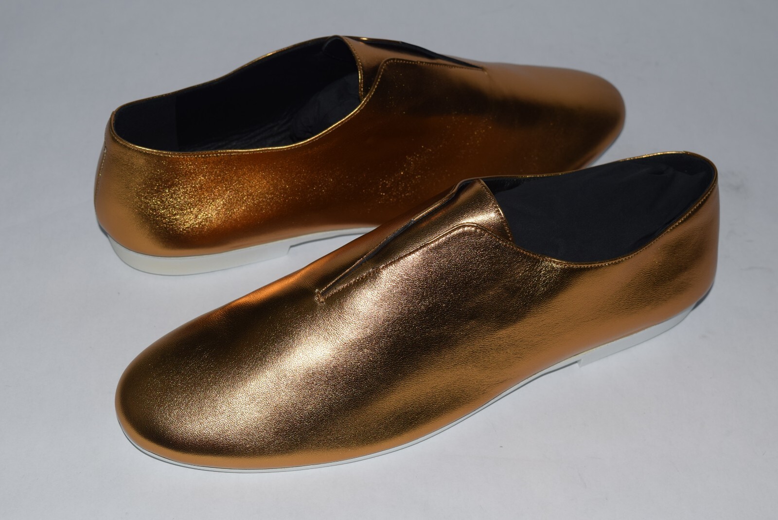 Scarpe mocassini uomo nuove con scatola YSL Saint Laurent oro pelle metallizzata 44 5 45 slip on