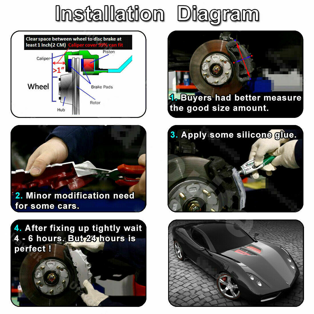 4PCS Red Car Universal Disc Brake Caliper Covers Front+Rear Car Brake Accessorie