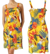 Summer Sundress for Women Hawaiian Beach Cover Up Sleeveless Smocked Dress