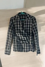 Talbots Blouse Women Petite Sz 6 Wrap Look Front Top Plaid Long Sleeve Side Zip