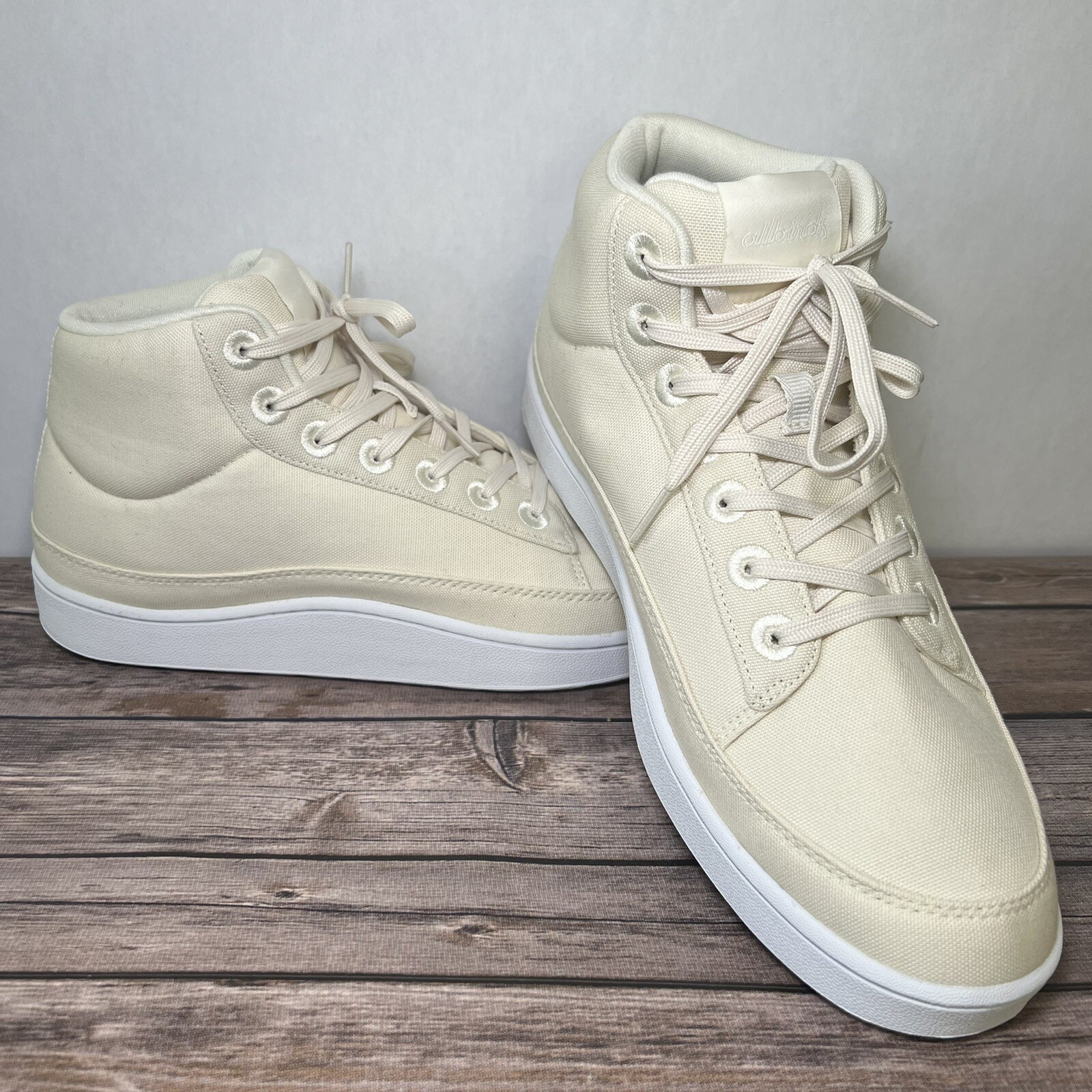 SAOLA Allbirds Canvas Pacer Mid Top Uomo Taglia 12 Bianco Naturale Suola Blizzard Senza Scatola Us intime Ottimeioni
