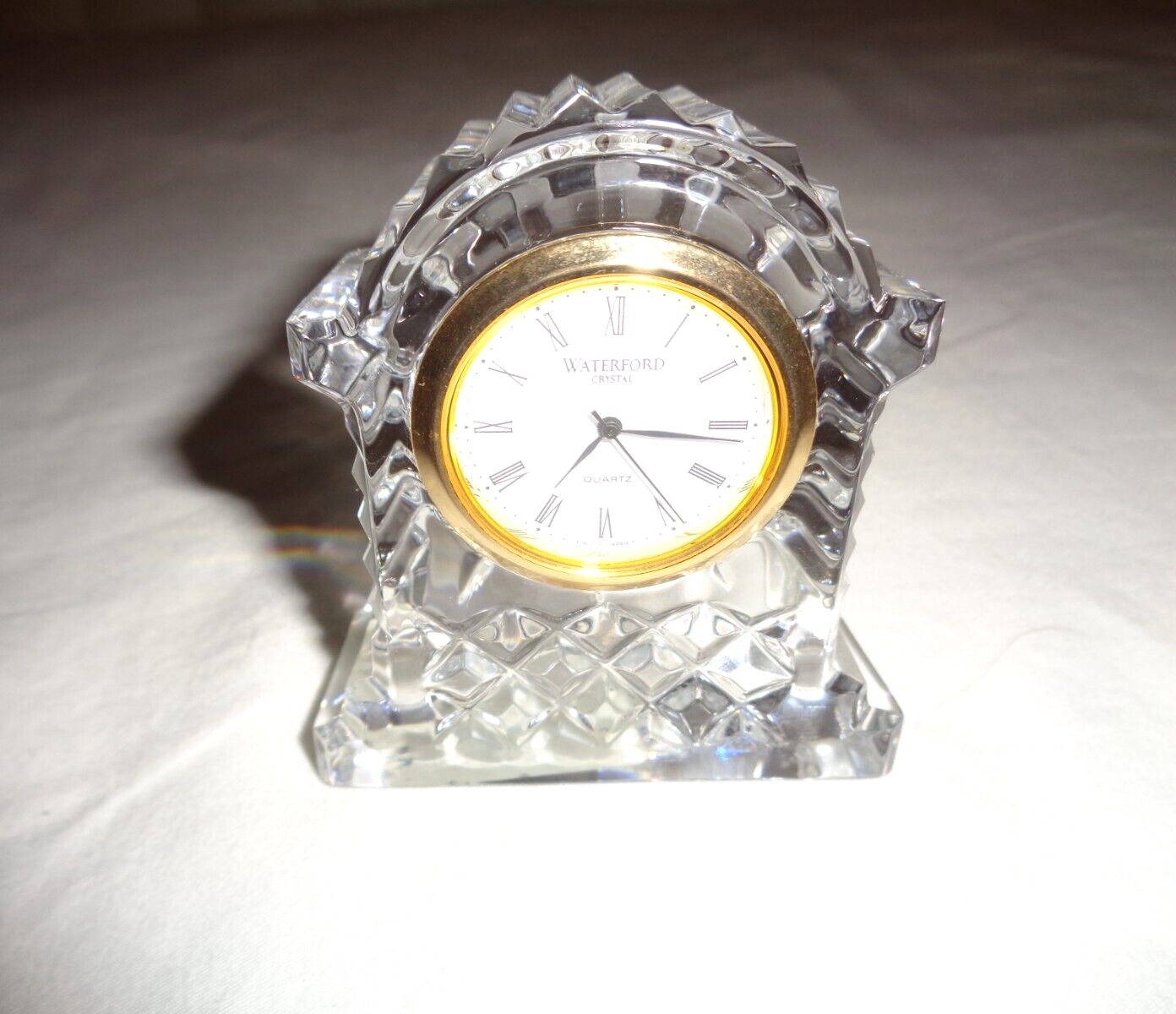 VINTAGE WATERFORD IRISH CRYSTAL GOLD RIMMED SMALL CARRIAGE CLOCK SIGNED
