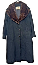 Vtg 60-70s Famous Barr Custom Black Women's Xl Wool Mink Fur Collar Long Coat