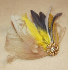 Fascinator feather clip yellow ivory champagne beige peacock bridal headdress