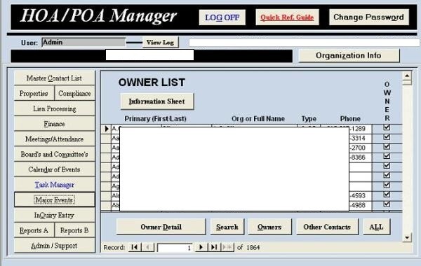 Aplicación de administración HOA o POA para hogares o propiedades, utiliza Microsoft Access