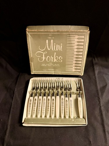 VTG Stainless Steel Decorative Hors D’ Oeuvres Relish Fork- Set of 11 Pearlized