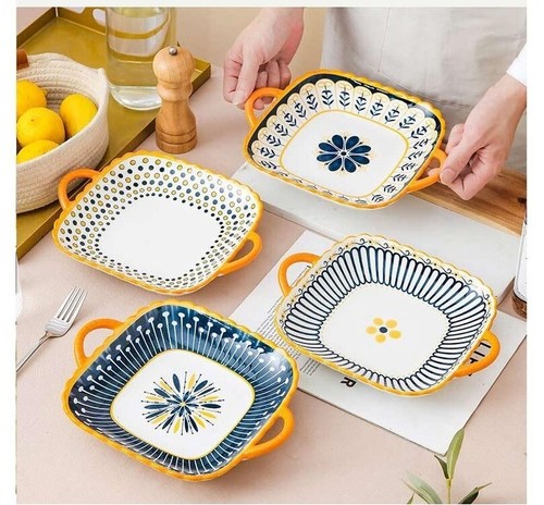 Keyiyijia Double Handle Square Plate 4pcs Set Exquisite Pattern Tableware - Picture 6 of 11