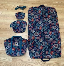 VTG LONGABERGER 4 piece Travel luggage Success Bee 1994 Dealer DEMO blue floral