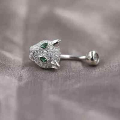 2.00Ctw Marquise Cut Lab-Created Emerald Belly Button Ring 14K White Gold Plated
