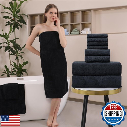 8-Piece Black Bath Towels Set,2 Oversized Large Bath Towels Sheet,2 Hand Towe