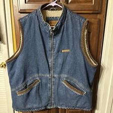 Vintage Wrangler Hero Vest Blue Men Denim Sherpa Lined Full Zip Size XL