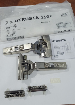 PAIR of BLUM/IKEA UTRUSTA 110-degree Soft Close CLIP HINGES, w/ Mounting Plates