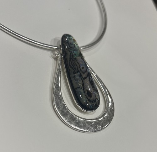 Robert Lee Morris Soho Choker Necklace Abalone Silver Sculptural Signed Bold NWT - Picture 2 of 9