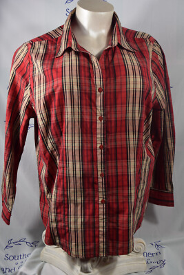 White Stag Red Button Plaid Blouse Size 3X