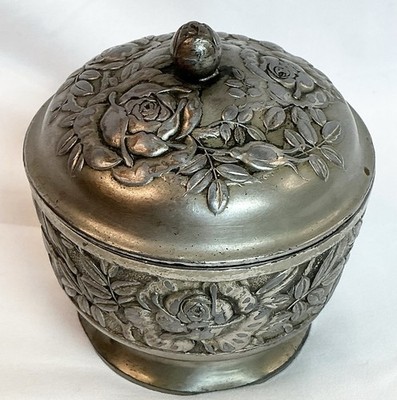 Occupied Japan Silver Plated Floral Trinket Jar Container