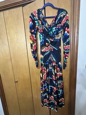 Farm Rio Chevron Forest Flowy Fitted Dress Size Medium