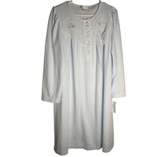 Miss Elaine Cuddleknit Blue Honeycomb Floral Embroidered Short Nightgown Medium