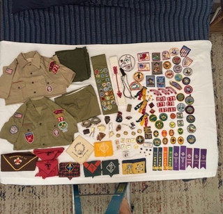 Large lot of Boy Scout uniforms memorabilia and patches...good condition!