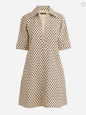 J.Crew 100% Linen Polka Dot Popover Shift Dress Tan Black XS