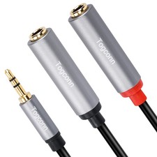1/8 Inch to Dual 1/4 Inch Audio Y-Splitter Cable 0.6 Feet,3.5mm TRS Stereo Ma...
